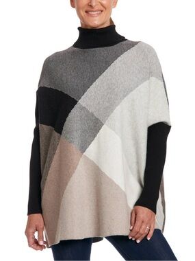 Joseph A Colorblock Cowl Turtleneck Sweater - Black, Gray, Cream, Brown